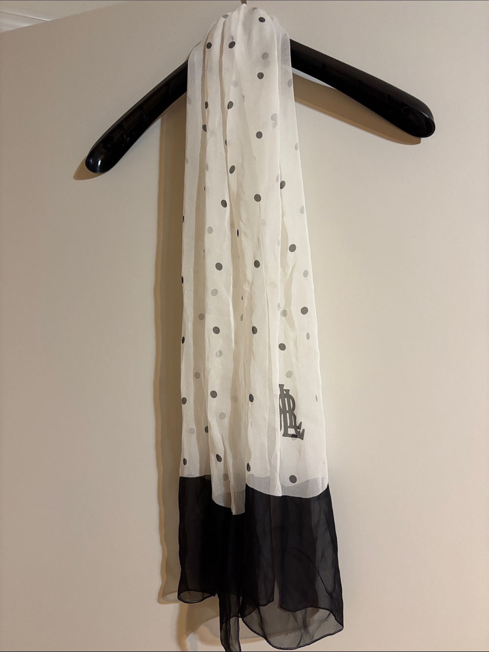Black and White Polka Dot Silk Scarf with Ralph Lauren Monogram
